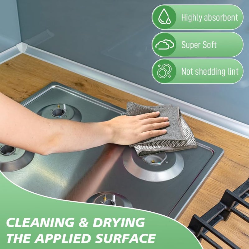SINLAND Absorbent Microfiber Dish Cloths for Washing Dishes Best Kitchen Washcloth Cleaning Cloths with Poly Scour Side 12Inchx12 Inch 5 Pack, Grey - Image 4